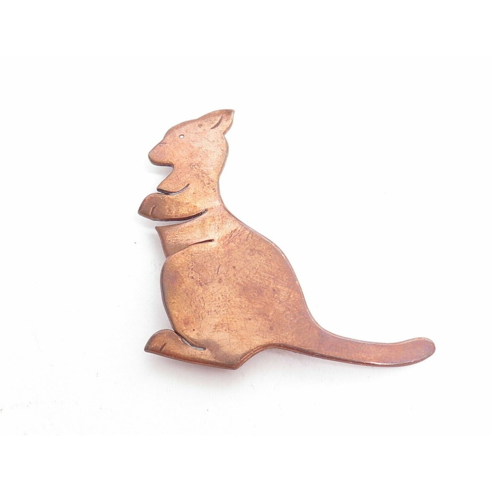 Vintage Modernist Copper Australian Kangaroo Figural Animal Brooch Pin*Love
